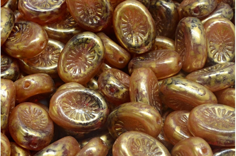 Kiwi Beads, Transparent Red Opal Pink Gold Splash (70350-71010-86720), Glass, Czech Republic