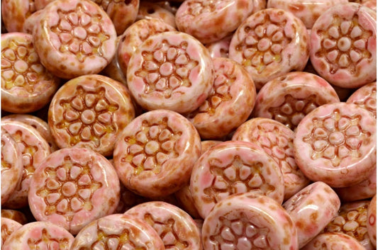 OUTLET 10 克扁圆形船轮，12 x 12 毫米，白色石灰华浅粉色 (02010-86800-34304)，玻璃，捷克共和国