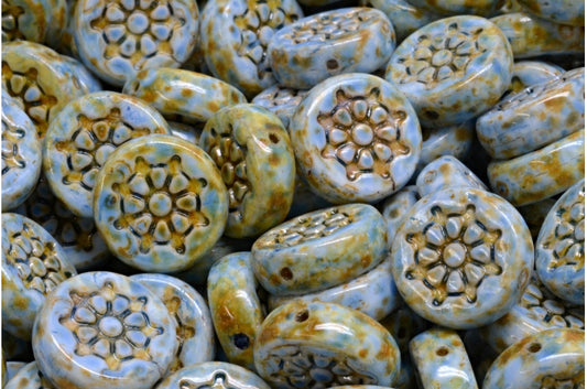 OUTLET 10 克扁圆形船轮，12 x 12 毫米，白色石灰华浅蓝色 (02010-86800-34307)，玻璃，捷克共和国