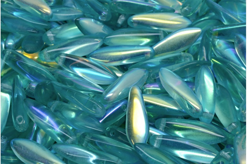 ダガービーズ、透明アクアAb（60110-28701）、ガラス、チェコ共和国