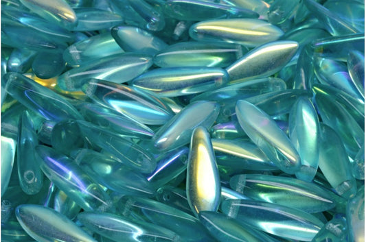 ダガービーズ、透明アクアAb（60110-28701）、ガラス、チェコ共和国