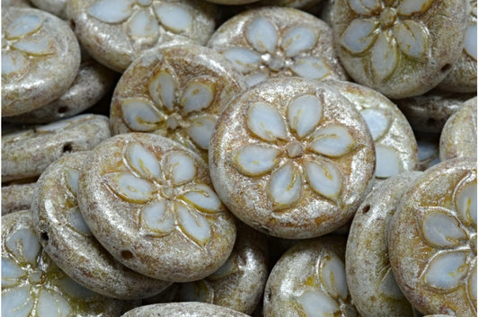 奥特莱斯 10克 桌面切割硬币花珠，18 x 18毫米，浅蓝色石灰华银灰色 (07304-86800-34301)，玻璃，捷克共和国