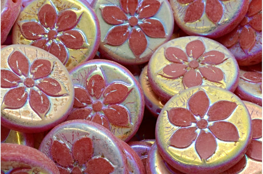 Table Cut Coin Flower Beads, 91111 Ab Full (2X Side) (91111-28703), Glass, Czech Republic