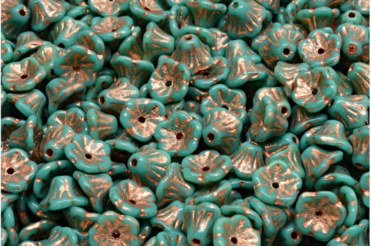 Bell Flower Cup Beads, Turquise Copper Lined (63140-54318), Glass, Czech Republic