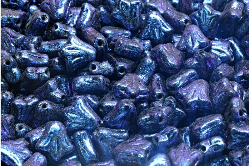 ユリの花のビーズ、黒青虹色（23980-86966）、ガラス、チェコ共和国