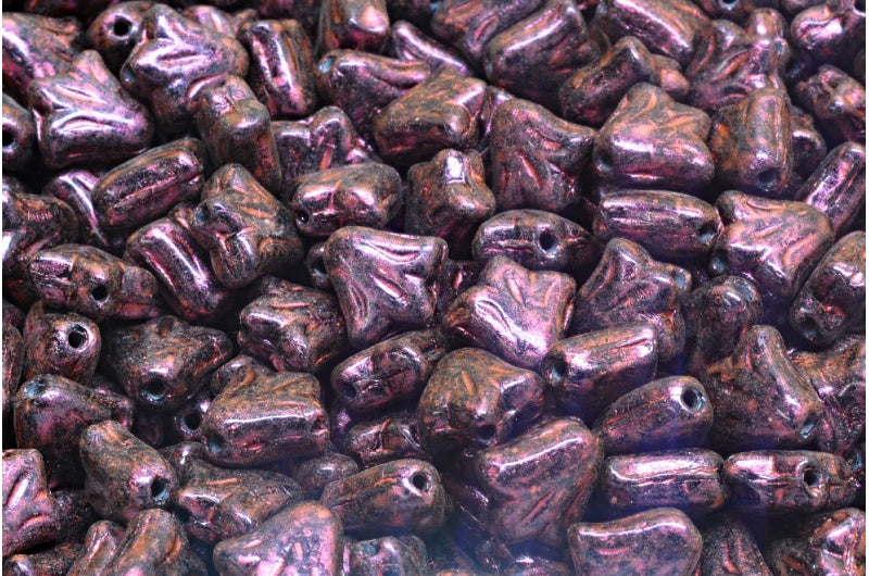 ユリの花のビーズ、黒と赤の虹彩（23980-86944）、ガラス、チェコ共和国