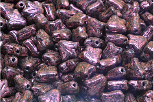 ユリの花のビーズ、黒と赤の虹彩（23980-86944）、ガラス、チェコ共和国