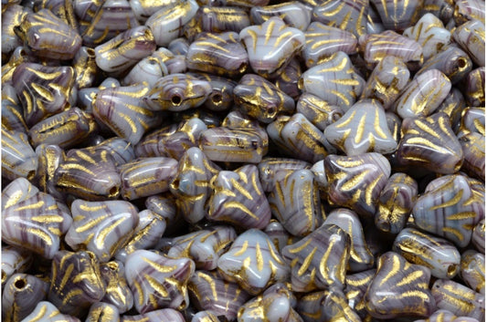 Lily Flower Beads, R2239 Gold Lined (R2239-54302), Glass, Czech Republic