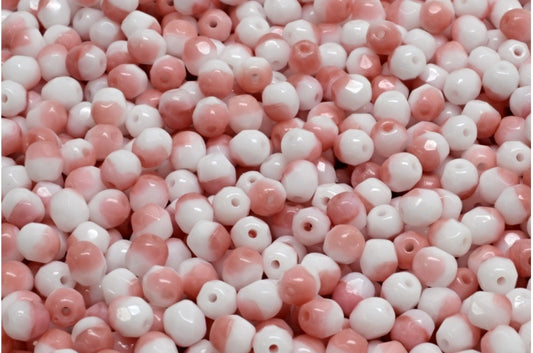 Faceted Round Fire Polished Beads, Opaque Pink White Opal (73030-02020), Glass, Czech Republic