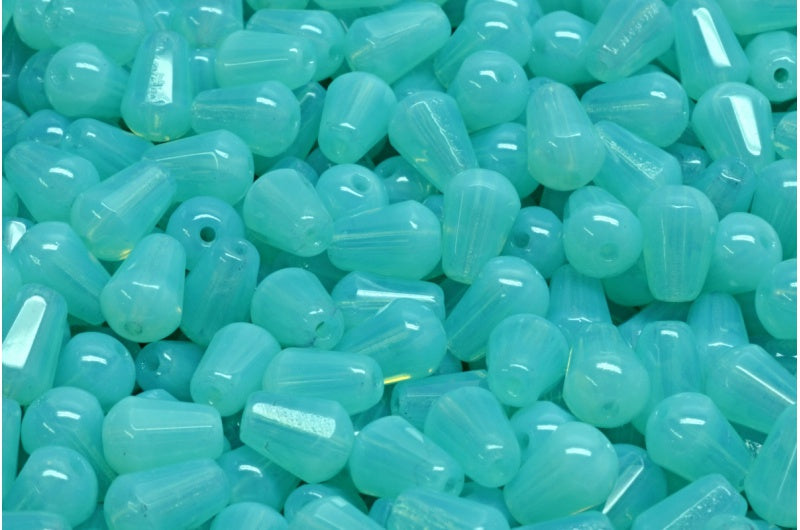 Faceted Fire polished Teardrop Beads, Opal Aqua (61010), Glass, Czech Republic