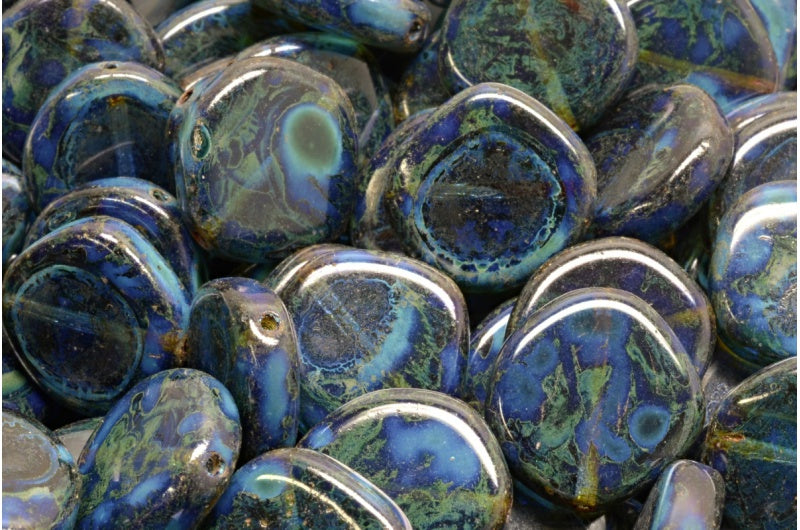 8-Edge Flat Beads, Transparent Blue Travertin (30040-86800), Glass, Czech Republic