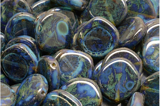 8-Edge Flat Beads, Transparent Blue Travertin (30040-86800), Glass, Czech Republic