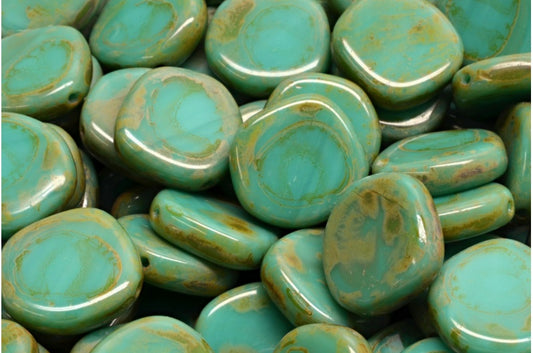 8-Edge Flat Beads, Turquoise Travertin (63130-86800), Glass, Czech Republic