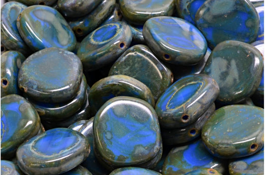 8-Edge Flat Beads, Opaque Blue Travertin (33040-86800), Glass, Czech Republic