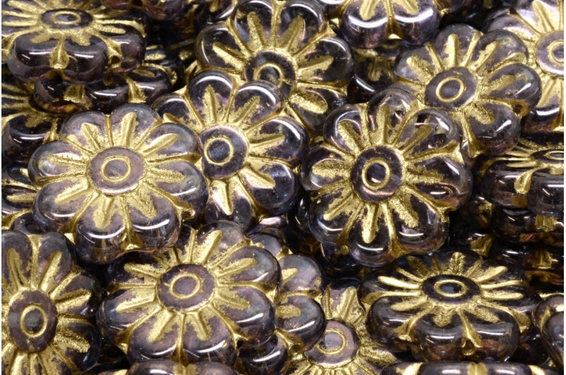 OUTLET 10 grams Daisy Flower Bead, 18 x 18 mm, Crystal Purple Gold Lined (00030-15726-54302), Glass, Czech Republic