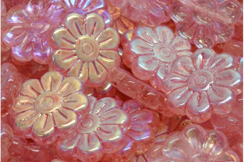 OUTLET 10 grams Daisy Flower Bead, 18 x 18 mm, Crystal Ab Light Pink (00030-28701-34304), Glass, Czech Republic