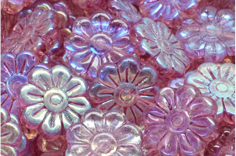 Daisy Flower Bead, Crystal Ab Light Fuchsia Pink (00030-28701-34306), Glass, Czech Republic