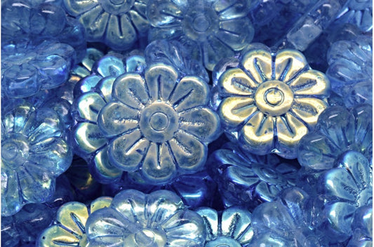 Daisy Flower Bead, Crystal Ab Light Blue (00030-28701-34307), Glass, Czech Republic