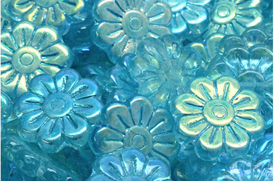 Gänseblümchen-Blumenperle, Crystal Ab Light Aqua Blue (00030-28701-34308), Glas, Tschechische Republik