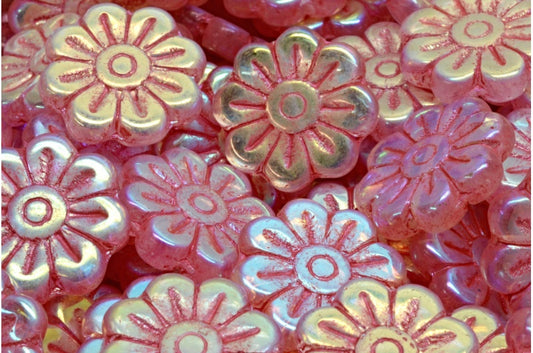 Daisy Flower Bead, Crystal Ab Full (2X Side) Red Lined (00030-28703-43808), Glass, Czech Republic