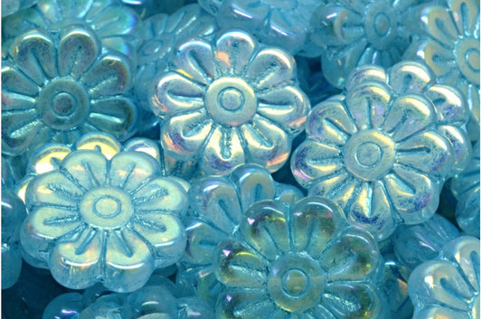 Daisy Flower Bead, Crystal Ab Full (2X Side) Light Blue Lined (00030-28703-43811), Glass, Czech Republic