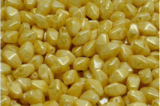 Olive Oval Pressed Glass Beads With Edges, White Opal Light Yellow (02020-34302), Glass, Czech Republic