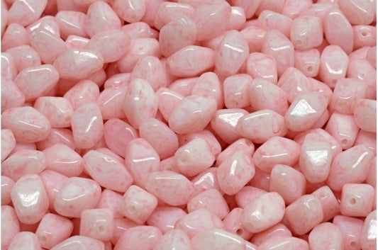 Olive Oval Pressed Glass Beads With Edges, White Opal Light Pink (02020-34304), Glass, Czech Republic