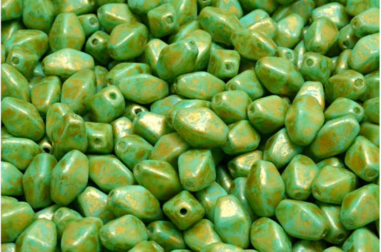 Olive Oval Pressed Glass Beads With Edges, White 84309 Gold Splash (02010-84309-86720), Glass, Czech Republic