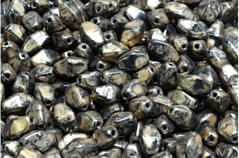 Olive Oval Pressed Glass Beads With Edges, Black 86710 (23980-86710), Glass, Czech Republic