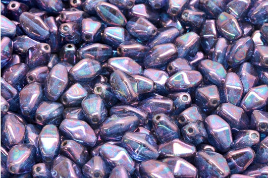 Olive Oval Pressed Glass Beads With Edges, Crystal Nebula (00030-15001), Glass, Czech Republic