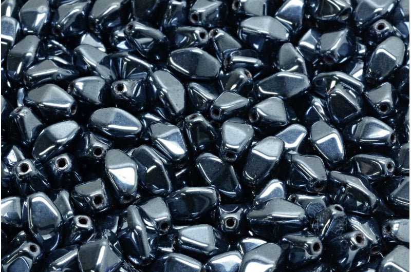 Olive Oval Pressed Glass Beads With Edges, Black Hematite (23980-14400), Glass, Czech Republic