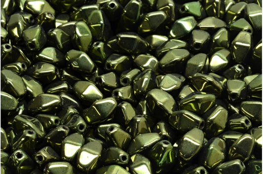 Olive Oval Pressed Glass Beads With Edges, Black Luster Red Full Coated (23980-14495), Glass, Czech Republic