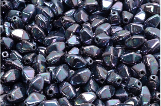 Olive Oval Pressed Glass Beads With Edges, Black Nebula (23980-15001), Glass, Czech Republic