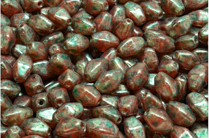 Olive Oval Pressed Glass Beads With Edges, R0932 86750 Light Turquoise (R0932-86750-34309), Glass, Czech Republic