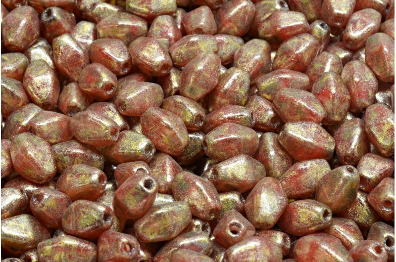 Olive Oval Pressed Glass Beads With Edges, R0932 Silver Splash Light Yellow (R0932-86790-34302), Glass, Czech Republic