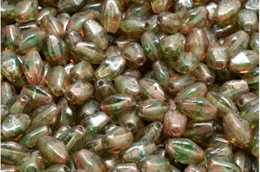 Olive Oval Pressed Glass Beads With Edges, R0505 86750 (R0505-86750), Glass, Czech Republic