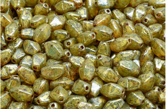 Olive Oval Pressed Glass Beads With Edges, R0305 Travertin Light Yellow (R0305-86800-34302), Glass, Czech Republic