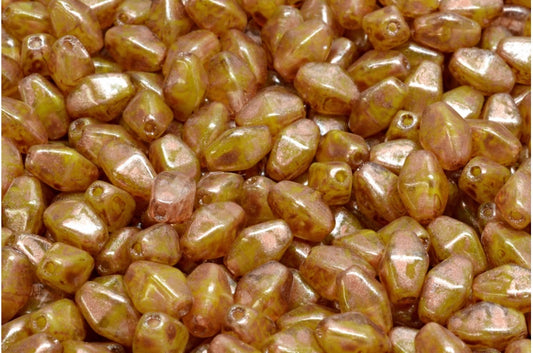 Olive Oval Pressed Glass Beads With Edges, Yellow 86750 (R0812-86750), Glass, Czech Republic