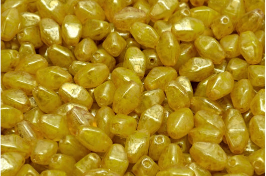 Olive Oval Pressed Glass Beads With Edges, Yellow Gold Splash (R0812-86720), Glass, Czech Republic