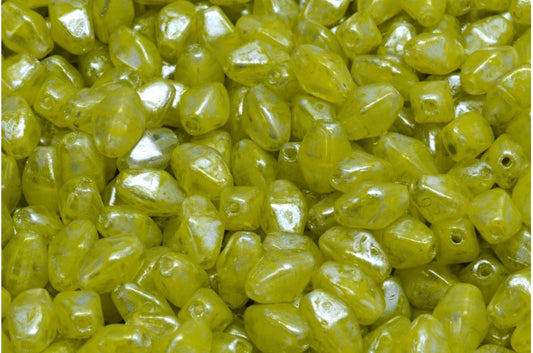 Olive Oval Pressed Glass Beads With Edges, Yellow 86700 (R0812-86700), Glass, Czech Republic