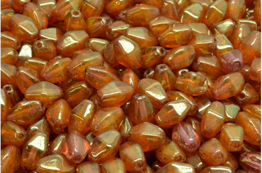 Olive Oval Pressed Glass Beads With Edges, R0816 Luster Red Full Coated (R0816-14495), Glass, Czech Republic