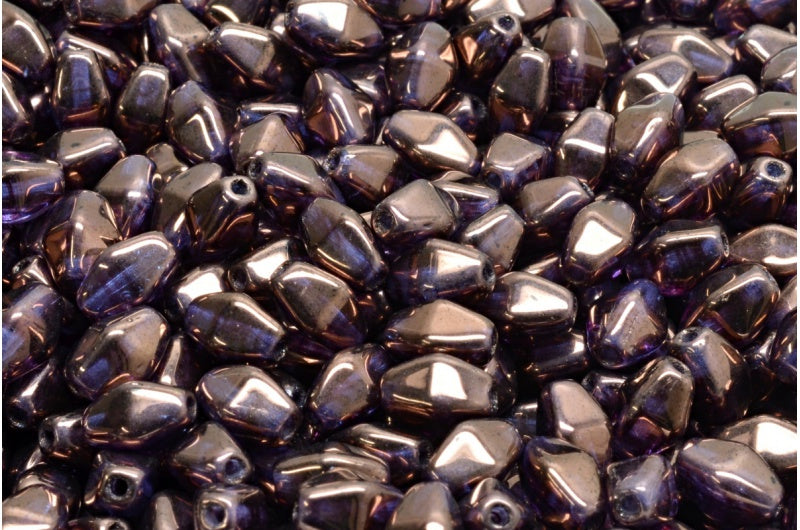 Olive Oval Pressed Glass Beads With Edges, R0239 Purple (R0239-15726), Glass, Czech Republic