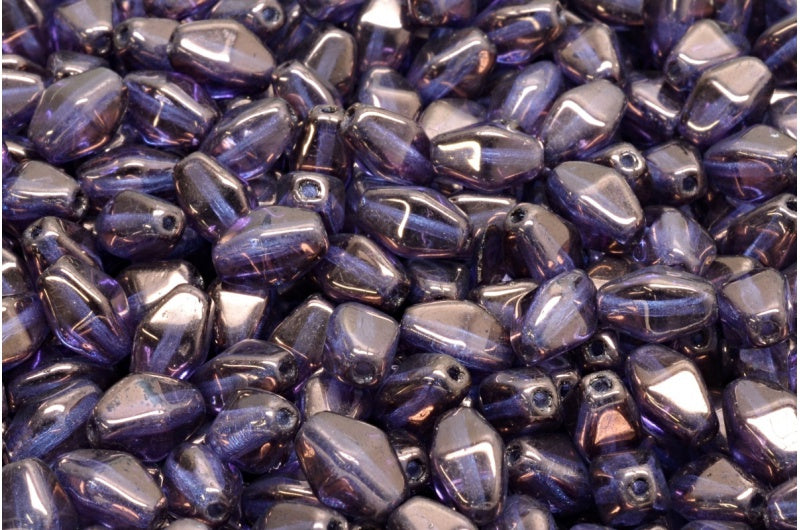 Olive Oval Pressed Glass Beads With Edges, Crystal Purple (00030-15726), Glass, Czech Republic