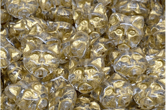 Cat Muzzle Beads, Crystal Gold Lined (00030-54302), Glass, Czech Republic