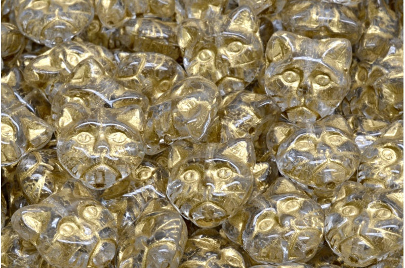 OUTLET 10 grams Cat Muzzle Beads, 13 x 13 mm, Crystal Gold Lined (00030-54302), Glass, Czech Republic