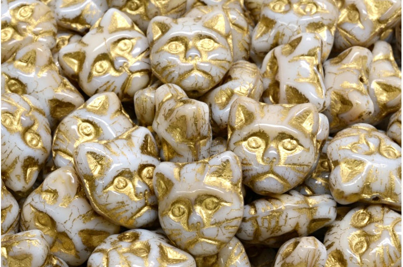 Cat Muzzle Beads, 7114 Gold Lined (07114-54302), Glass, Czech Republic