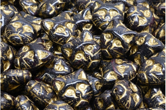 Cat Muzzle Beads, 8295 Gold Lined (08295-54302), Glass, Czech Republic