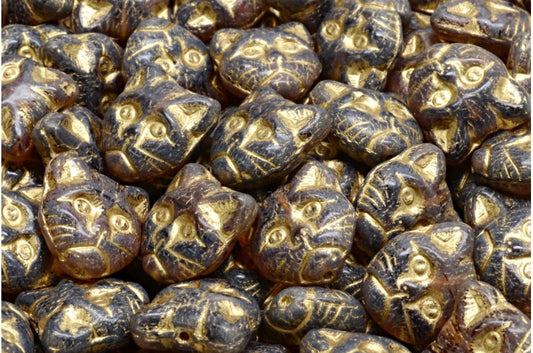 Cat Muzzle Beads, 18036 Gold Lined (18036-54302), Glass, Czech Republic