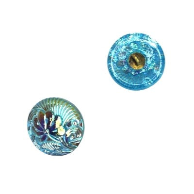 1 pcs Hand Painted Glass Buttons with ornament, size 8 (18 mm), Glass, Czech Republic