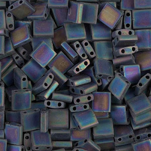 ミユキ ティラ/ハーフティラ/クォーターティラ 2穴ビーズ マットブラック AB (TL0401FR) ガラス製 日本製